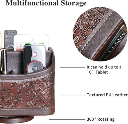 YAPISHI Antique Leather Remote Control Holder, 360 Degree Spinning Desk TV - Image 2