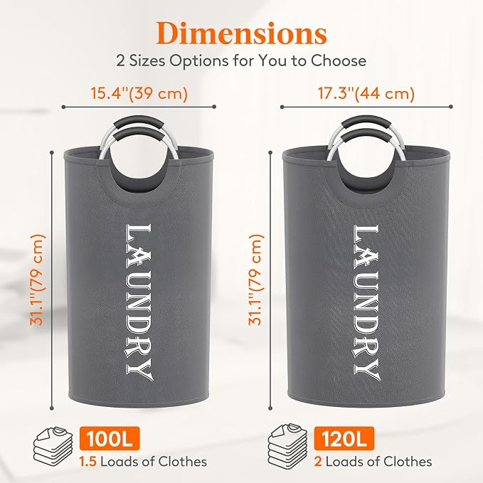 Lifewit 100L 2-Pack Large Laundry Basket, Collapsible Laundry Hamper - Image 2