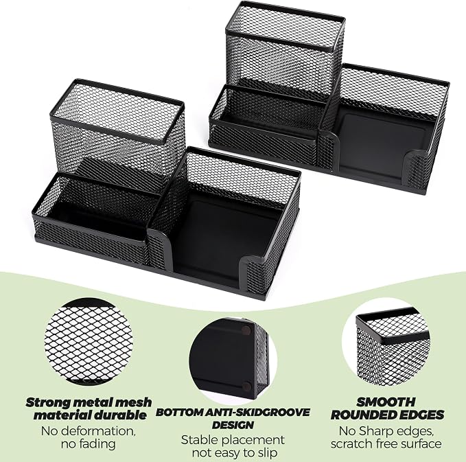 Ludato 4 Pieces 3 Compartments Mesh Pen Holder Desk Organizers Caddy and - Image 3