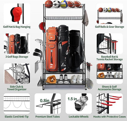 Golf Bag Storage Garage Organizer, 3 Golf Bags Organizer and Golfing Equipment - Image 2