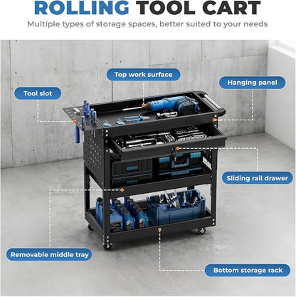 INTERGREAT Rolling Tool Cart, Heavy Duty Utility Cart on Wheels, Industrial - Image 4