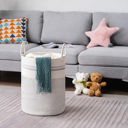 YOUDENOVA Woven Rope Laundry Hamper Basket, 58L Tall Luandry Basket, Baby - Image 7