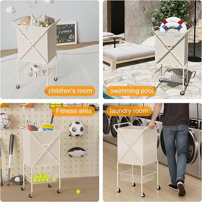 Laundry Basket with Wheels:88L Rolling Laundry Cart Foldable Metal Frame Dirty - Image 5