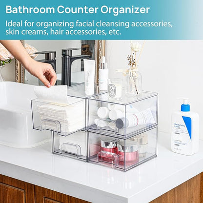 Vtopmart 4 Pack Small Clear Stackable Storage Drawers, Acrylic Bathroom Makeup - Image 7