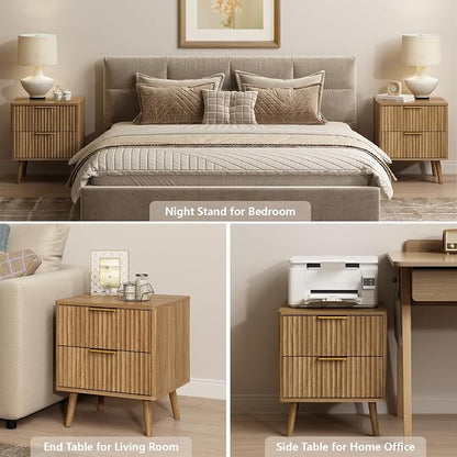 CARPETNAL Fluted Nightstand Set of 2, Walnut Bedside Table - Image 7