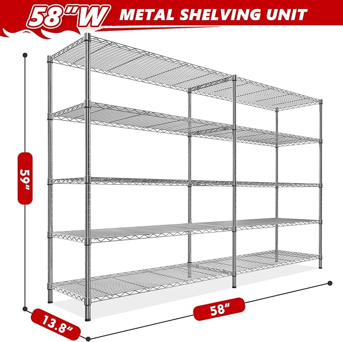 REIBII 58" W Storage Shelves Wire Shelving 1400LB Metal Shelves - Image 3