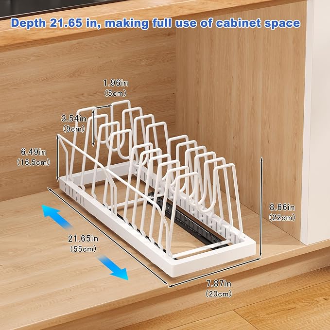 2 Pack Pots and Pans Organizer Under Cabinet, 21.6" Deep Pull Out Pot Lid - Image 6