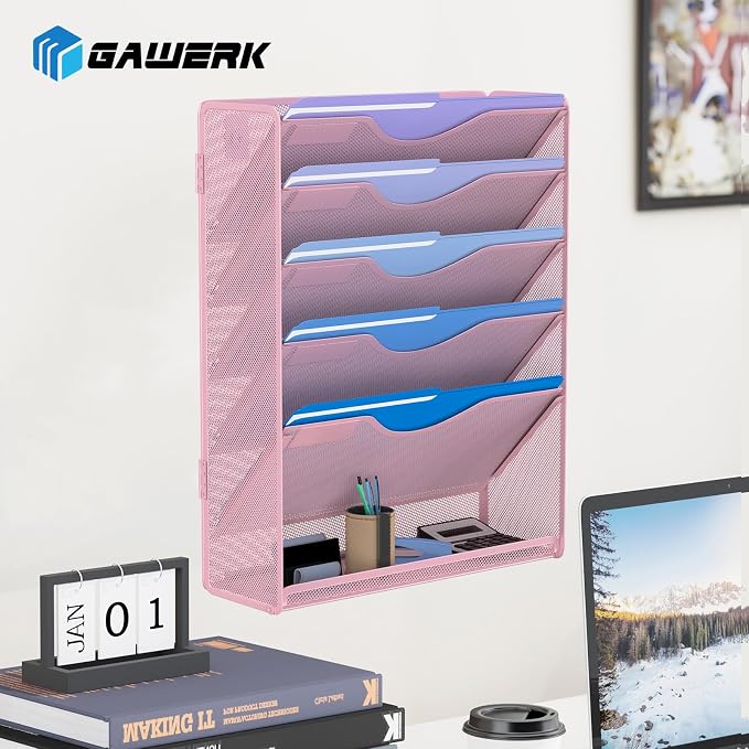 6 Tier Hanging File Organizer, Mesh Wall File Holder Paper Folder Rack - Image 6