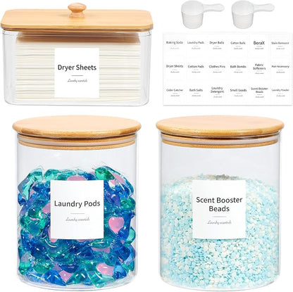 Glass Laundry Pods Container & Acrylic Dryer Sheet Holder by KitHero