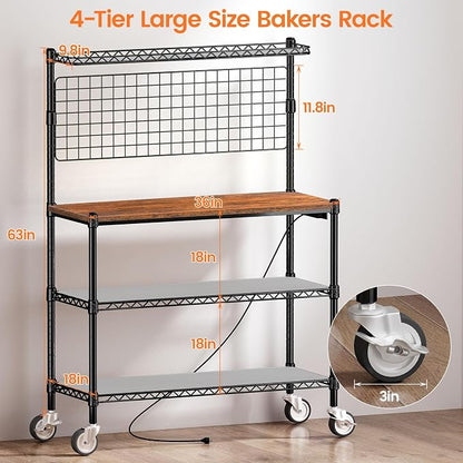 Leteuke Bakers Rack with Power Outlet & Storage, 36 Inch Microwave Stand - Image 3