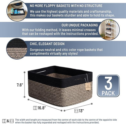 NaturalCozy Storage Baskets 16.8”x13”x7.6” Cotton Rope Woven Baskets - Image 2