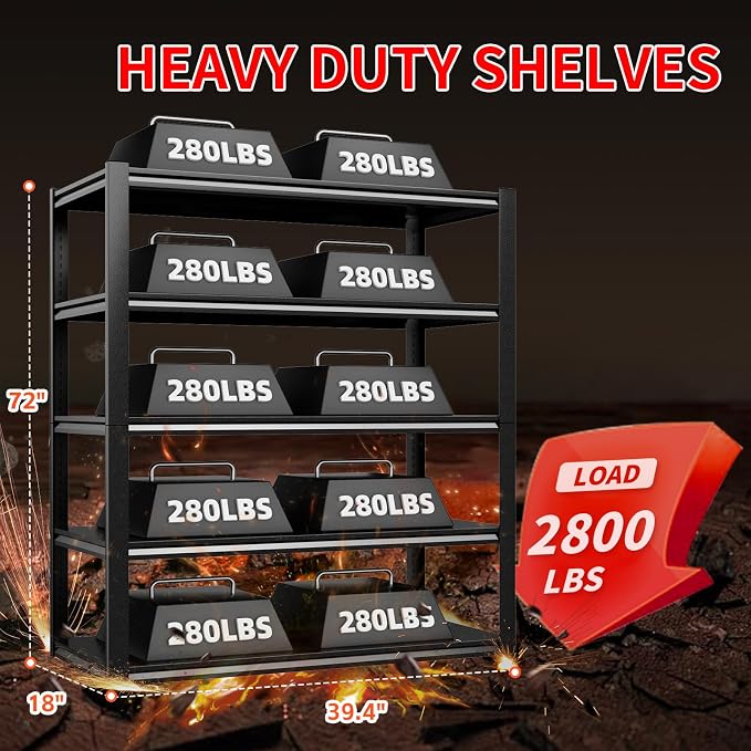 5 Tier Metal Shelving Unit, 2800LBS Heavy Duty Garage Storage Shelves, - Image 2