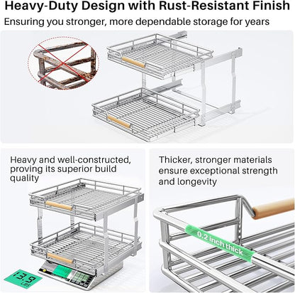 Pull out Cabinet Organizer, 2 Tiers 15"W X 21"D, Heavy Duty Smooth Sliding - Image 8