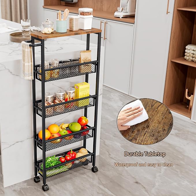 AZERPIAN Slim Rolling Cart 5 Tier Narrow Storage Cart on Wheels - Image 3