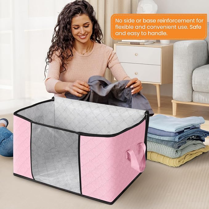 Fab totes 3 Pack Clothes Storage, Foldable Thick Fabric Blanket Storage Bags - Image 3