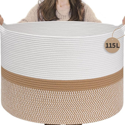 INDRESSME 115L Extra Large Cotton Rope Basket, Woven Baby laundry Blanket Basket by INDRESSME