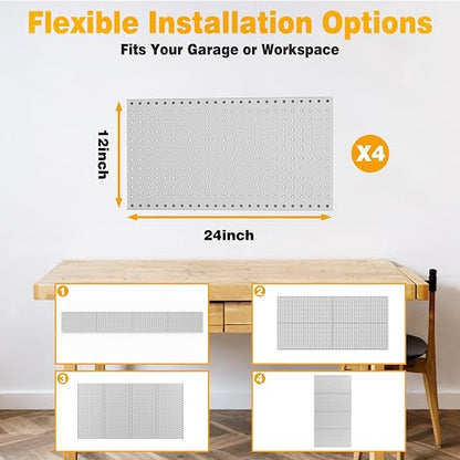 Pegboard Smith Metal Pegboard Panels 12" x 24", 4 Pack Grey Wall Mounted Tool - Image 7