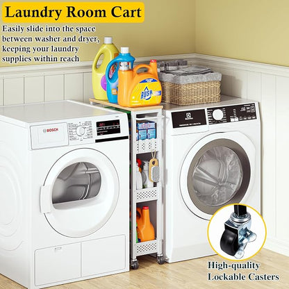 Utility Slim Storage Cart, 4 Tier Small Rolling Kitchen Laundry Room Cart - Image 2