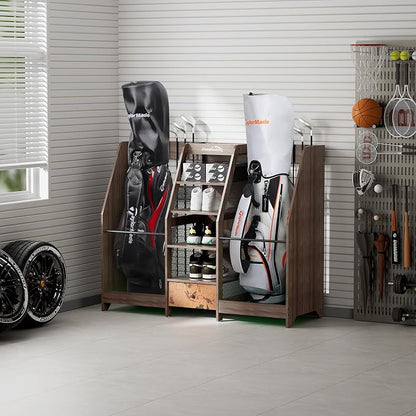 Golf Bag Storage Organizer for Garage, Premium Wooden 2 Golf Bags Rack - Image 9