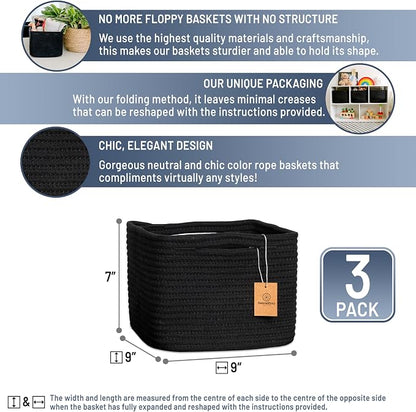 NaturalCozy Storage Cubes 9”x9”x7”Cotton Rope Woven Baskets - Image 2