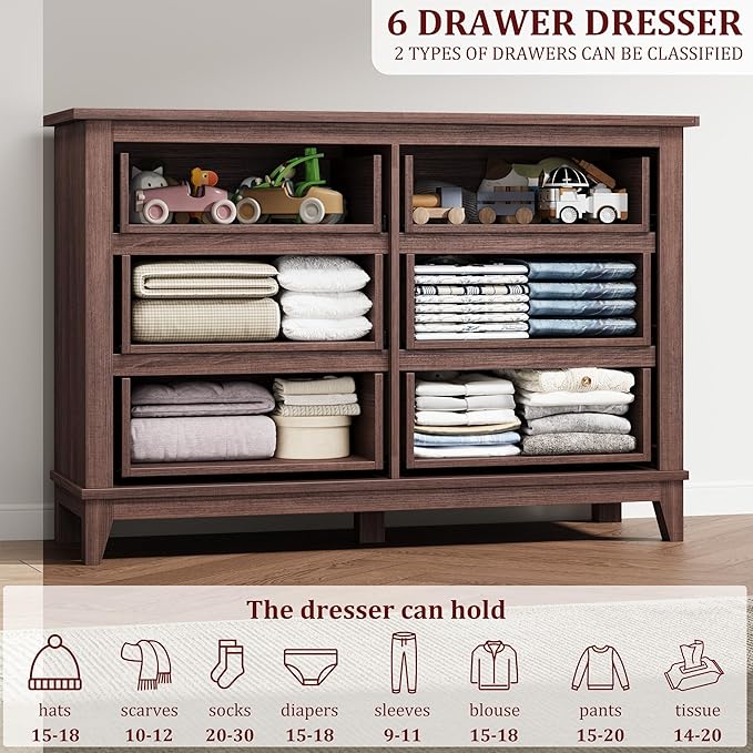 GarveeHome 6 Dresser for Bedroom, 47 in Wide Drawer Dresser - Image 6