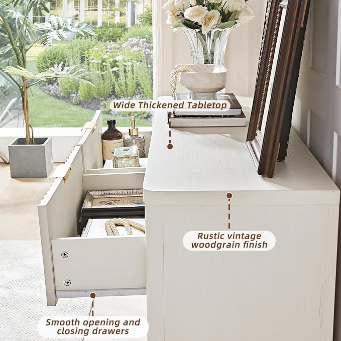 LEYAOYAO Fluted 6 Drawers Dresser, Curved Profile Design, Dresser TV Stand - Image 8