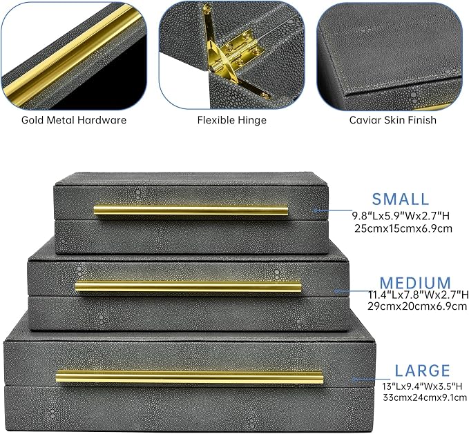 Faux Shagreen Leather Jewelry Storage Boxes Set of 3 - Image 2