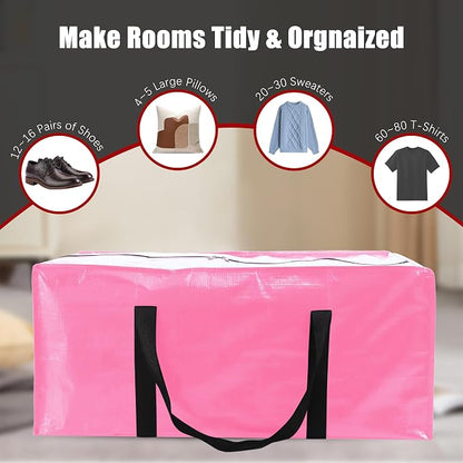 Extra Large Moving Bags with Zippers & Carrying Handles, Heavy-Duty Storage Tote - Image 5