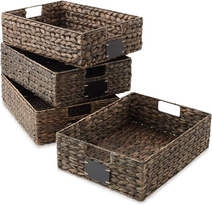 Casafield Set of 4 Water Hyacinth Pantry Baskets, 12-1/2" x 17" x 5", - Image 3