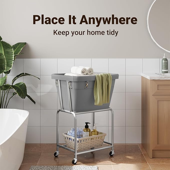 ELYKEN Laundry Cart with Wheels, Rolling Laundry Hamper with Removable Bag and - Image 8