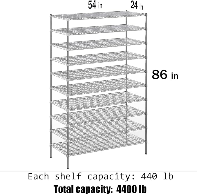 24" Deep x 54" Wide x 86" Height Wire Shelving Kit | 10-Tier | NSF Commercial - Image 3
