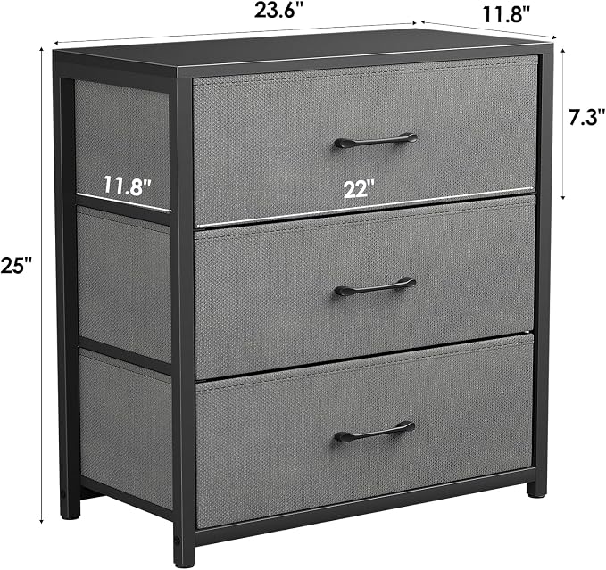 Nightstand with 3 Drawers for Bedroom, Storage Dresser with Fabric Drawers and - Image 2