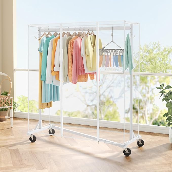 Hoctieon Z Clothes Rack with Cover, Metal Heavy Duty Clothing Rack, Rolling - Image 8