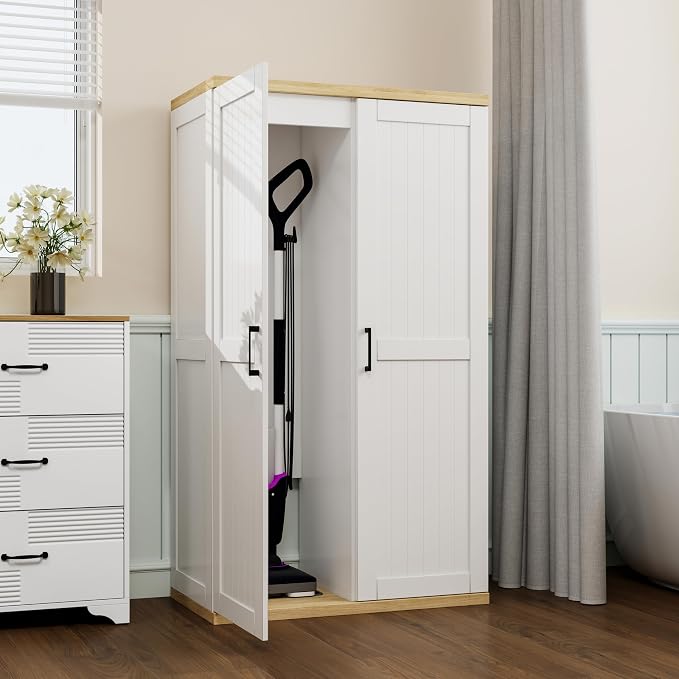 Wooden 55" Tall Broom Closet Storage Cabinet - Image 6