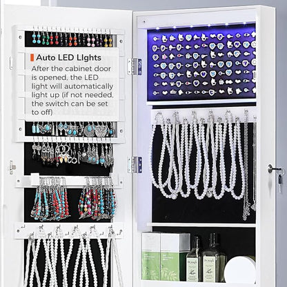 GISSAR Full Length Mirror Jewelry Cabinet, 6 LEDs Jewelry Armoire Wall Mounted - Image 7