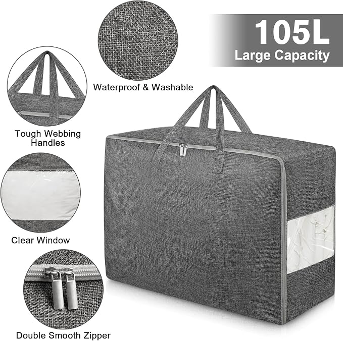 3Pack 105L Extra Large Storage Bags, Folding Comforter Blanket Storage Bags - Image 3