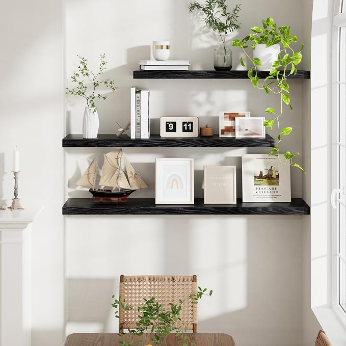 Fun Memories 72 Inch Floating Shelves Black, 72 x 9.3 Rustic Wooden Fireplace - Image 5