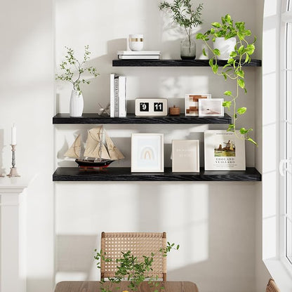 Fun Memories 72 Inch Floating Shelves Black, 72 x 9.3 Rustic Wooden Fireplace - Image 5