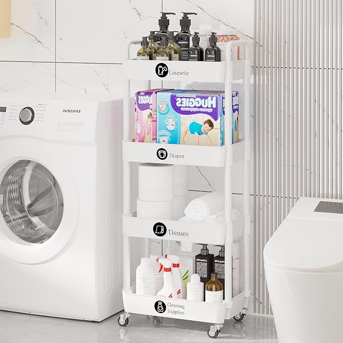 Laiensia 4-Tier Storage Carts, Mobile Shelving Unit Cart - Image 5
