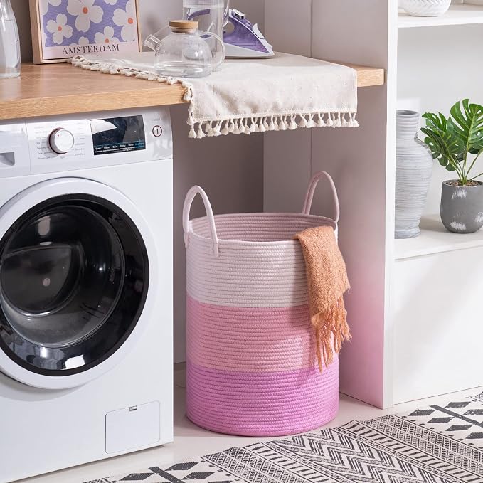YOUDENOVA Woven Rope Laundry Hamper Basket, 58L Tall Luandry Basket, Baby - Image 5
