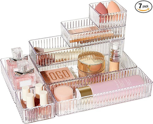 Vtopmart 7 PCS Clear Drawer Organizers Bins, 4-Size Stackable Makeup and Vanity by Vtopmart