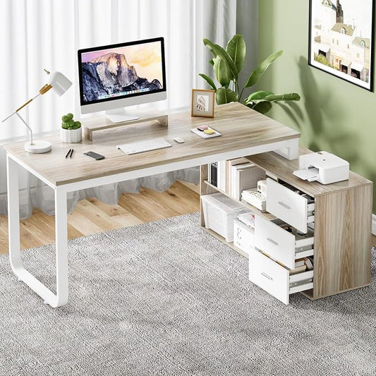 55 Inch Reversible L Shaped Computer Desk by MAVERICKFURNI