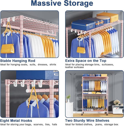 P8 Heavy Duty Clothes Rack（With Extended Width Design） Rolling Clothing Racks - Image 5