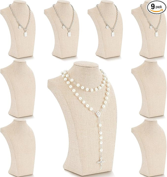 Kigley 9 Pcs Linen Necklace Display Bust Jewelry Holder Necklace Retail by Kigley