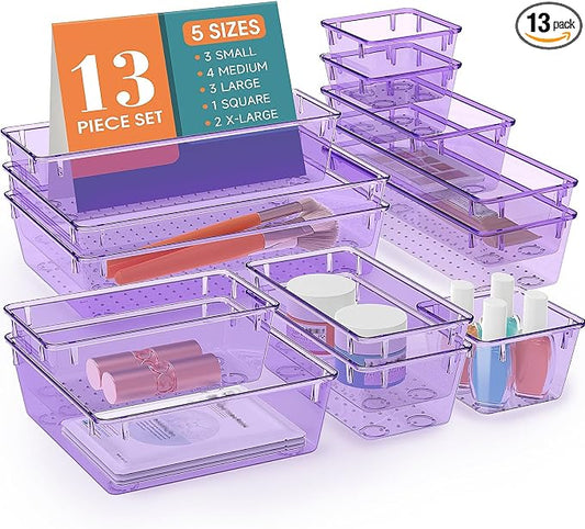 13 PCS Drawer Organizer Set, 5 Varied Size Bathroom and kitchen Drawer cabinet by StorMiracle