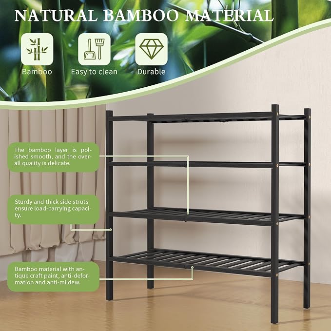 4 Tier Bamboo Shoe Rack for Closet Free Standing Wood Shoe Shelf for Entryway - Image 6