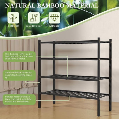 4 Tier Bamboo Shoe Rack for Closet Free Standing Wood Shoe Shelf for Entryway - Image 6