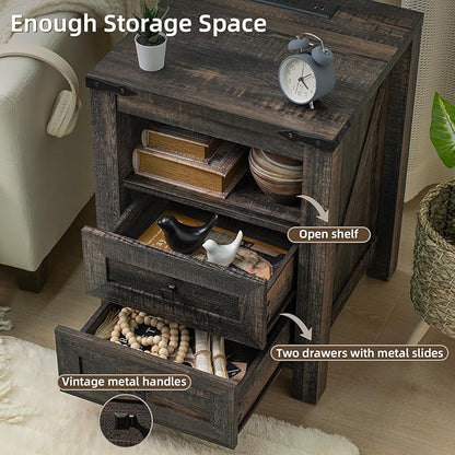 Nightstands Set of 2 with Charging Station, Farmhouse Night Stand with 2 - Image 4