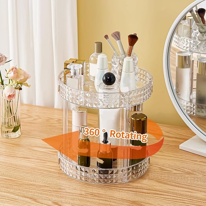 360° Rotating Makeup Organizer, 2 Tier Large Perfume Organizers - Image 2