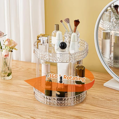 360° Rotating Makeup Organizer, 2 Tier Large Perfume Organizers - Image 2